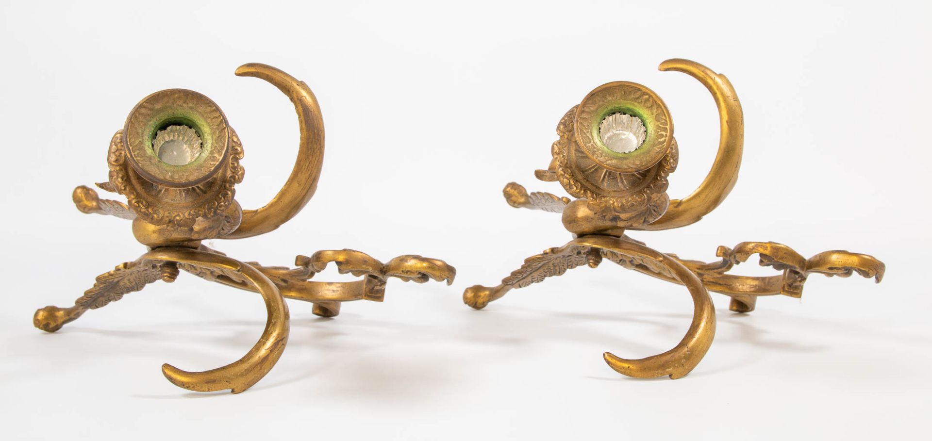 A pair of brass candlesticks in the shape of a dragon with wings. The first half of the 20th centur - Image 8 of 12