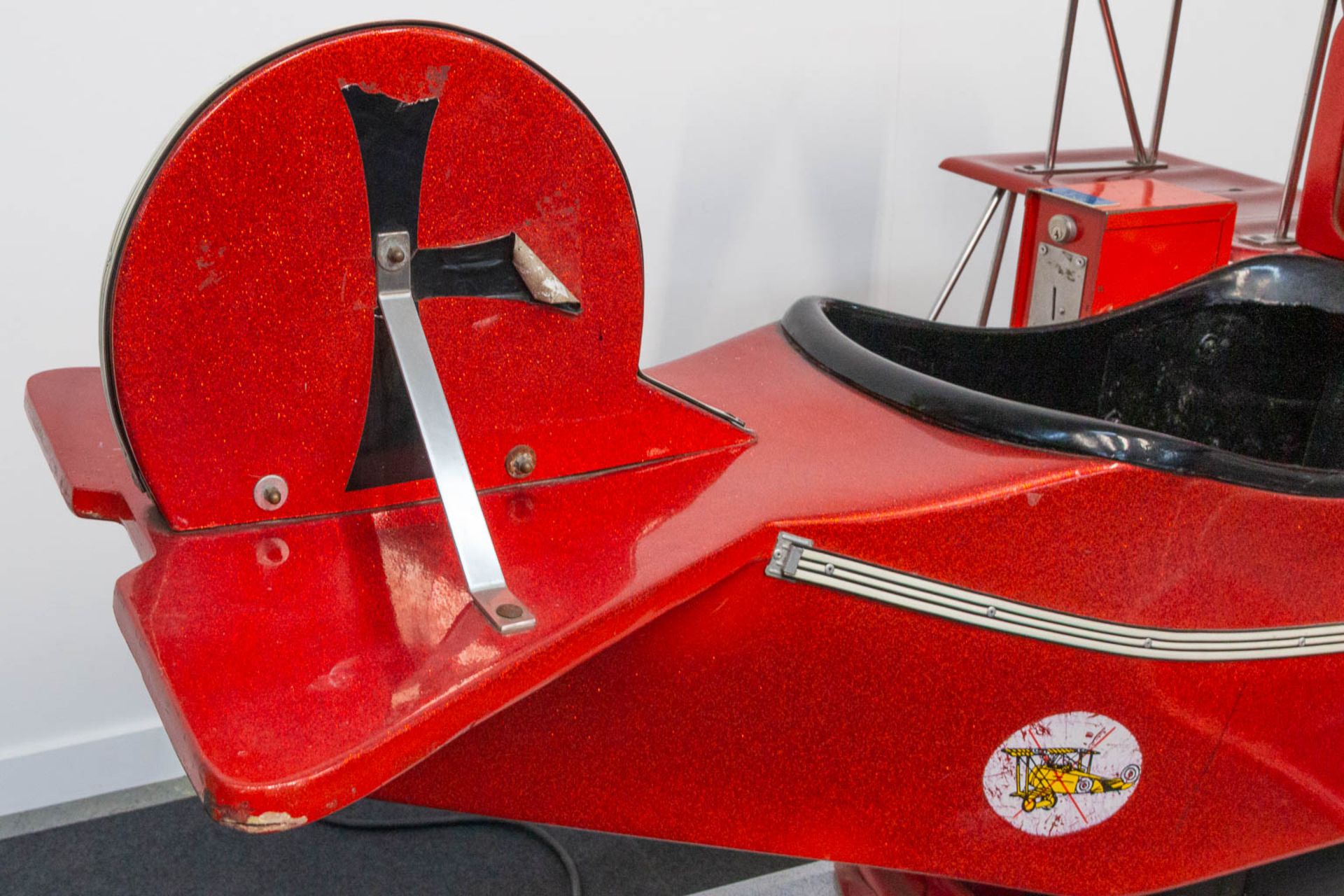 A vintage coin-operated ride, in the shape of a triplane 'Red Baron' airplane with propellor and vid - Image 24 of 26
