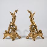 A Pair of bronze and metal fireplace bucks, Louis XV style
