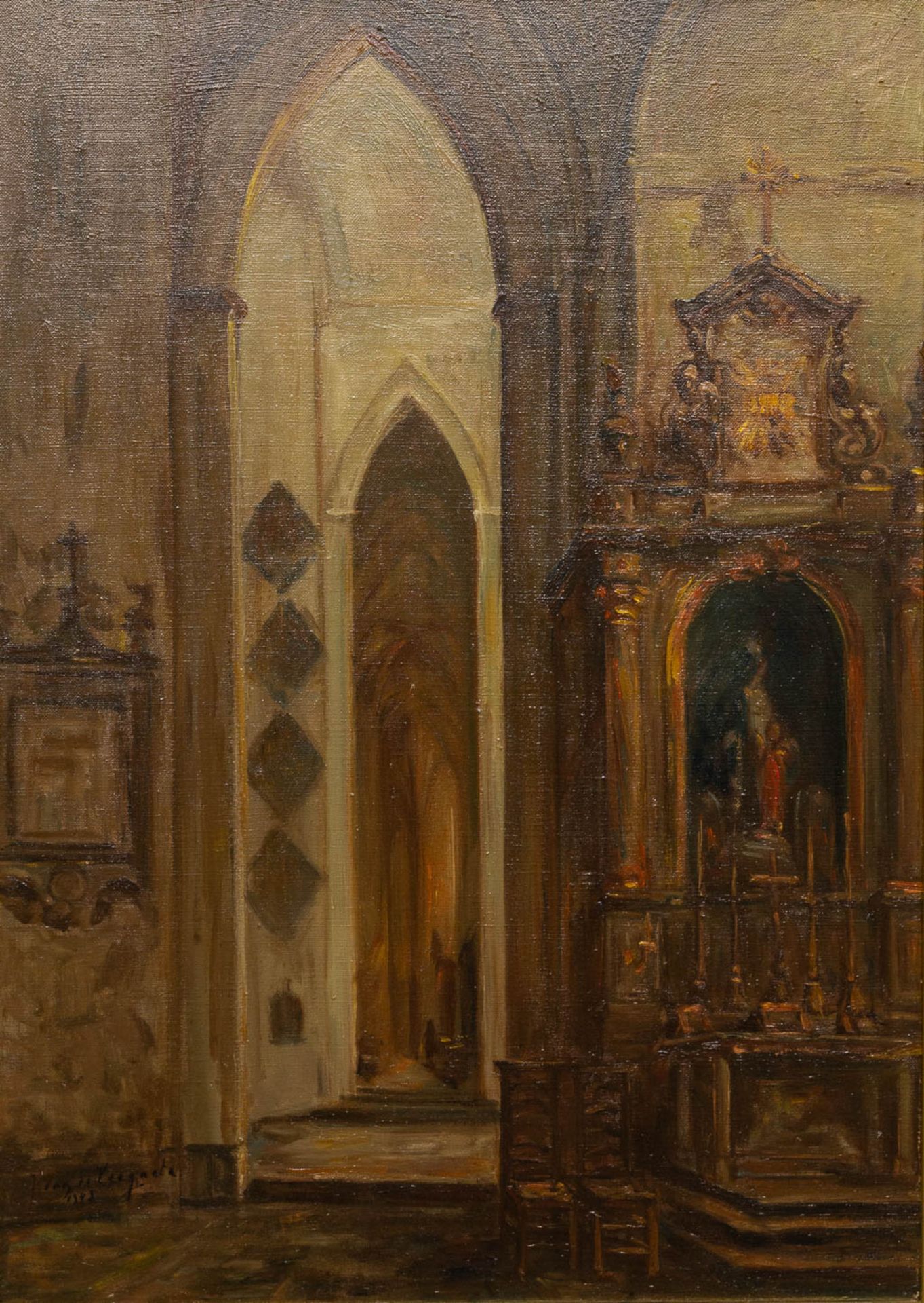 Julien VAN DE VEEGAETE (1886-1960) Church interior, oil on canvas. - Bild 4 aus 5