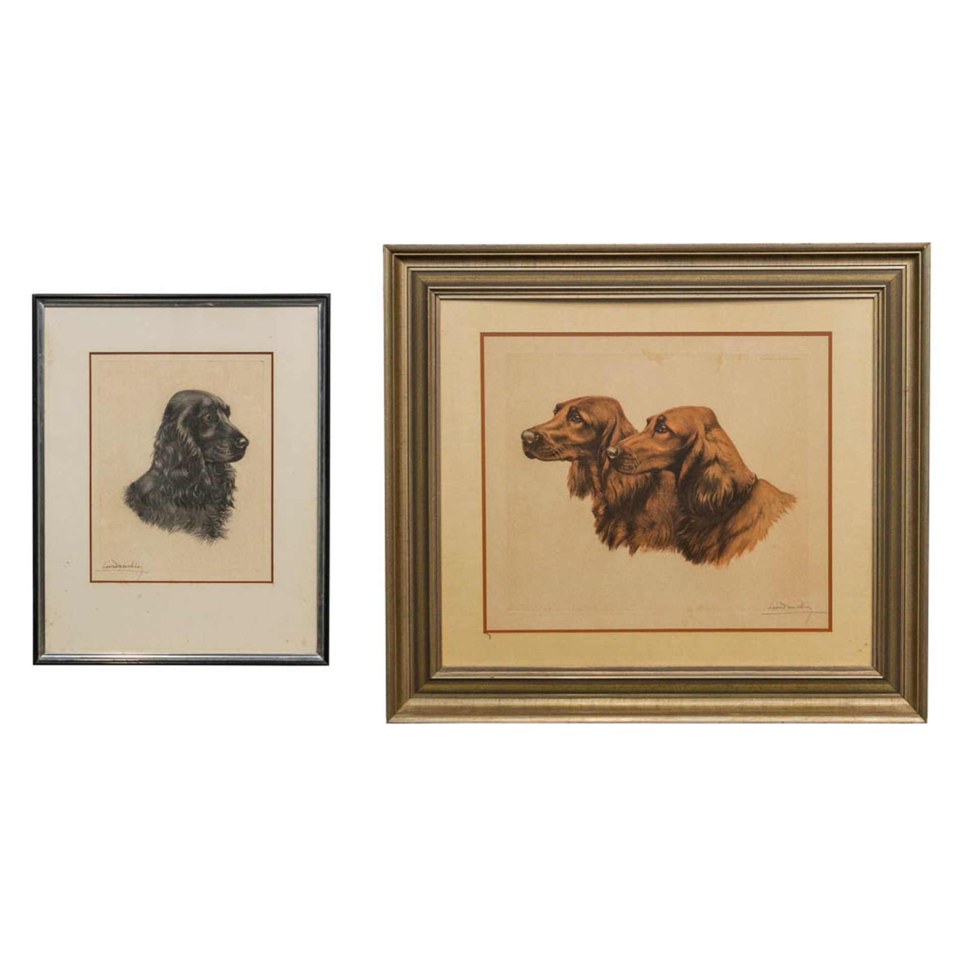 Léon DANCHIN (1887-1938) A collection of 2 framed etchings with 'Irish Setters and a spaniel'.