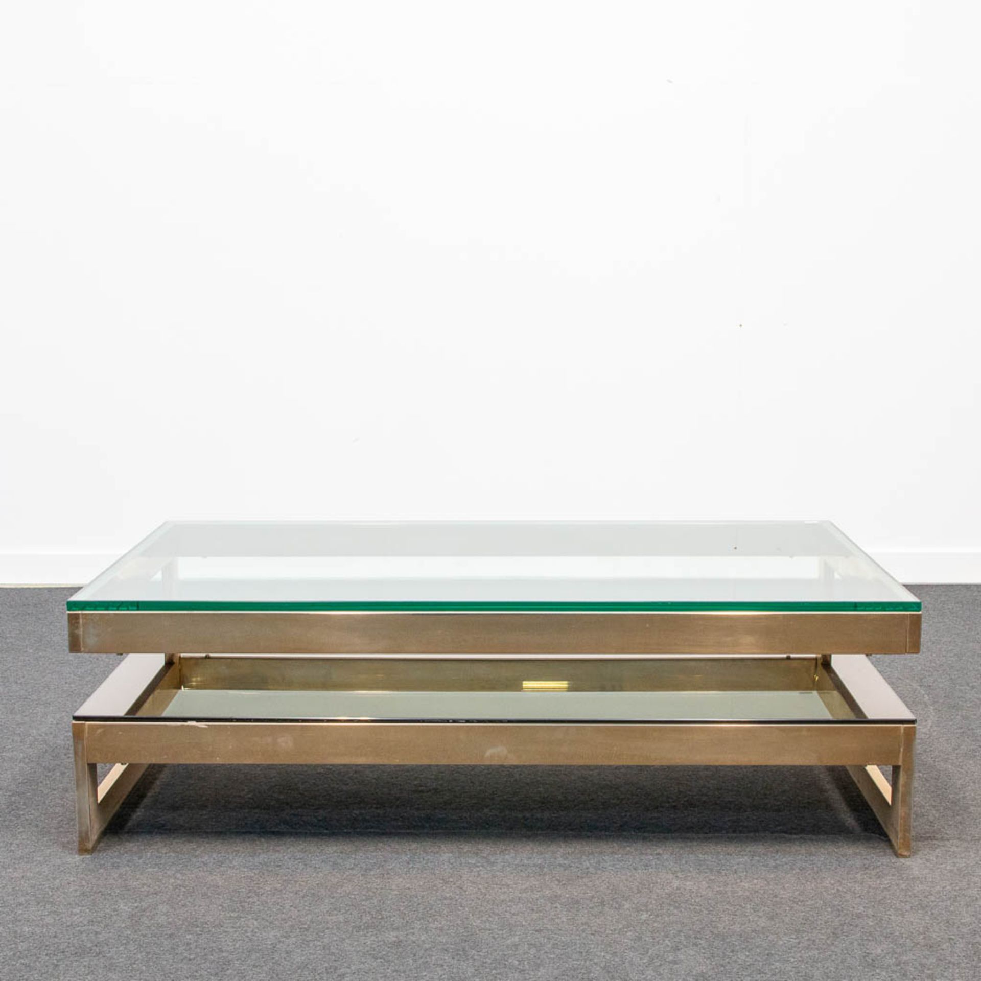 A Belgo-Chrom G-Shape coffee Table with fumé glass and clear glass. 20th century. - Image 4 of 19