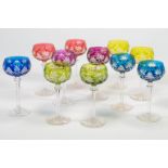 A collection of 11 Val Saint Lambert colored crystal glasses.