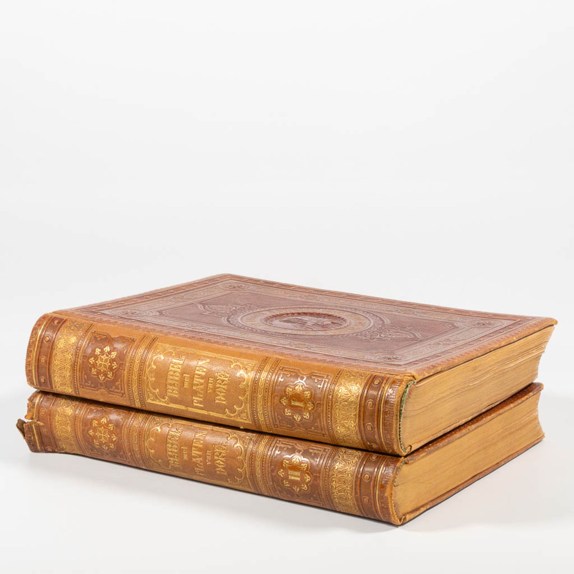 A pair of bibles 'The holy writing', the old and new testament, with 200 images by Gustave Doré.