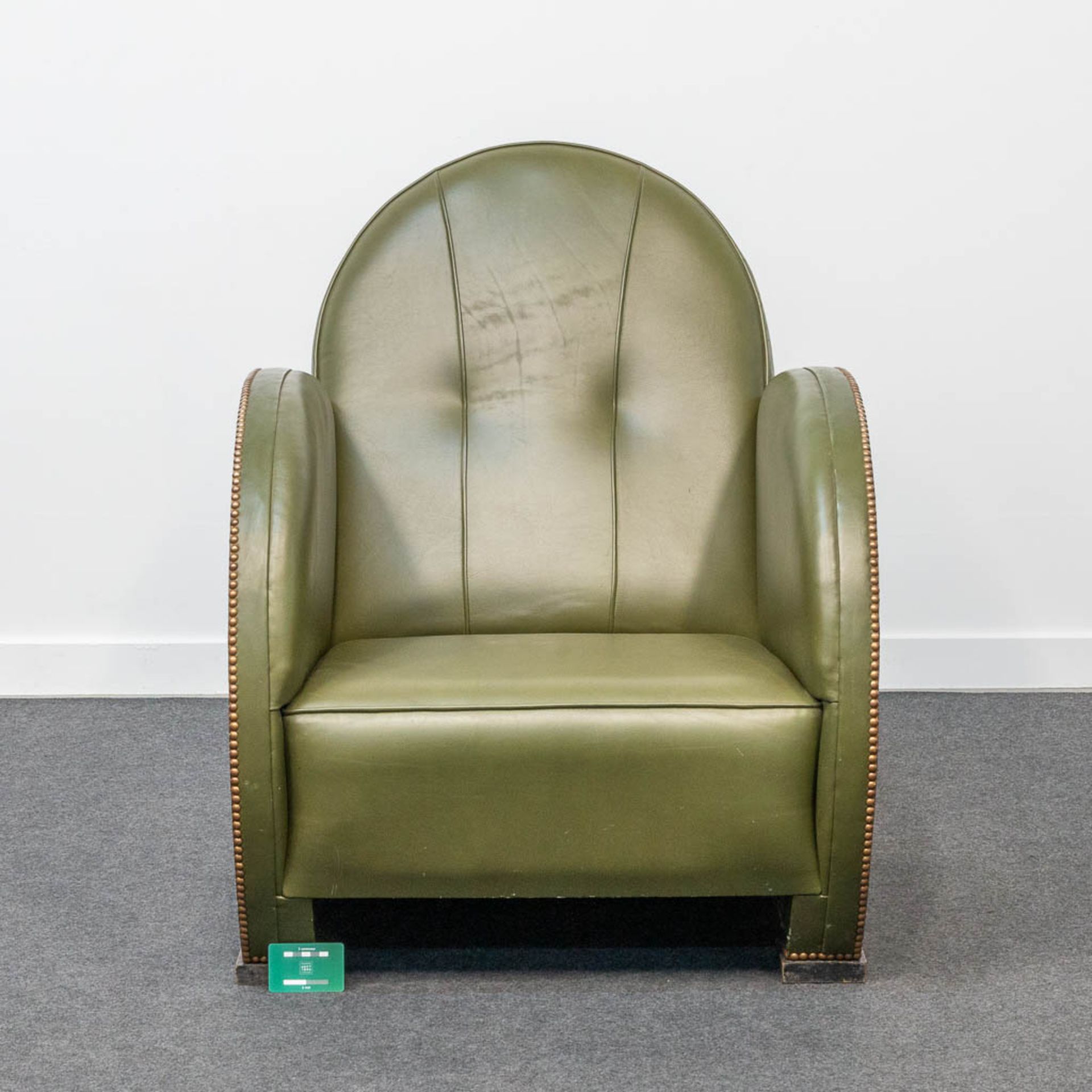 An armchair, upholstered with leather and with wood sides, art deco style. - Image 4 of 20