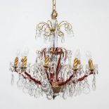 A Venetian metal and crystal chandelier with 10 points of light.