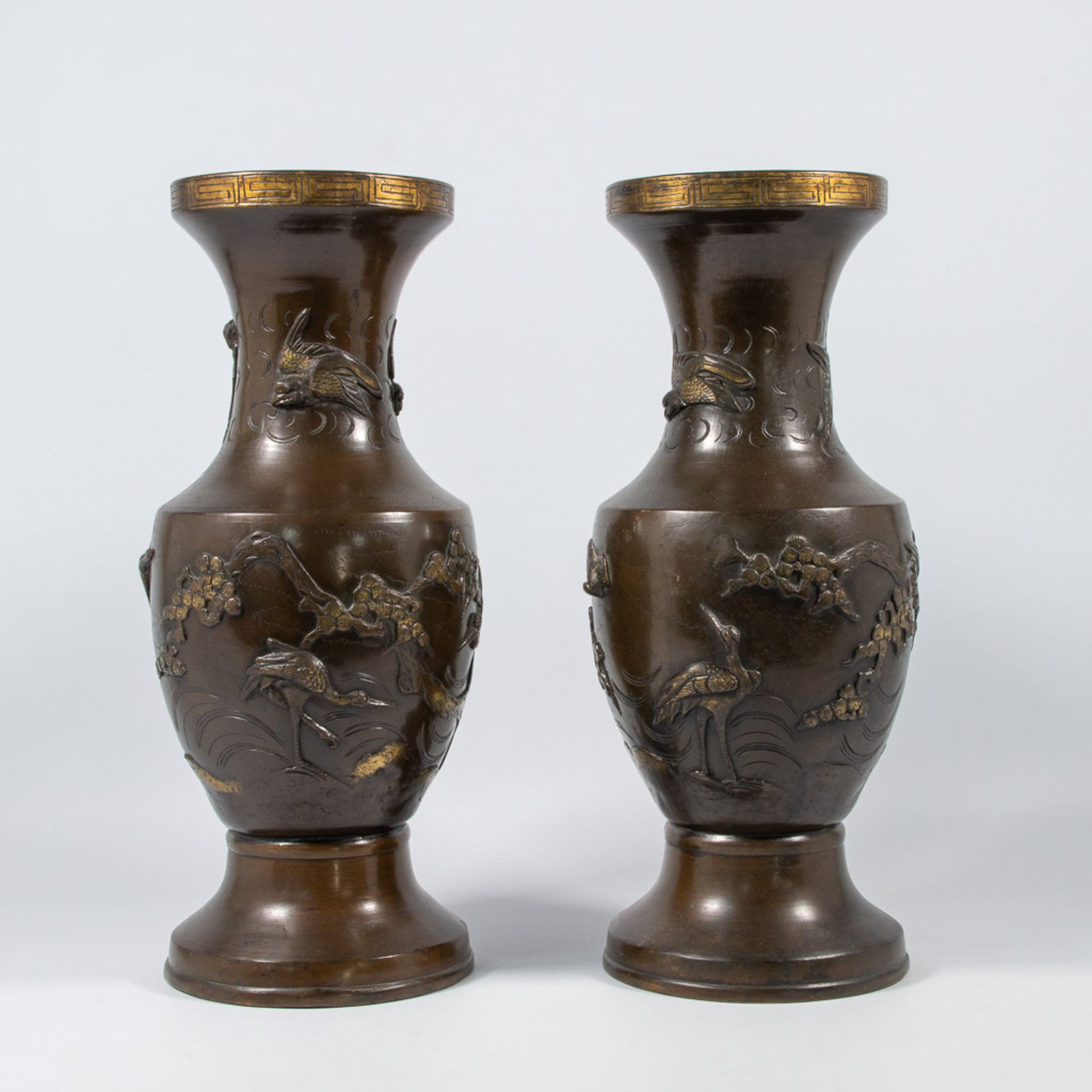 Pair of Japanese, Bronze display vases. - Bild 2 aus 16