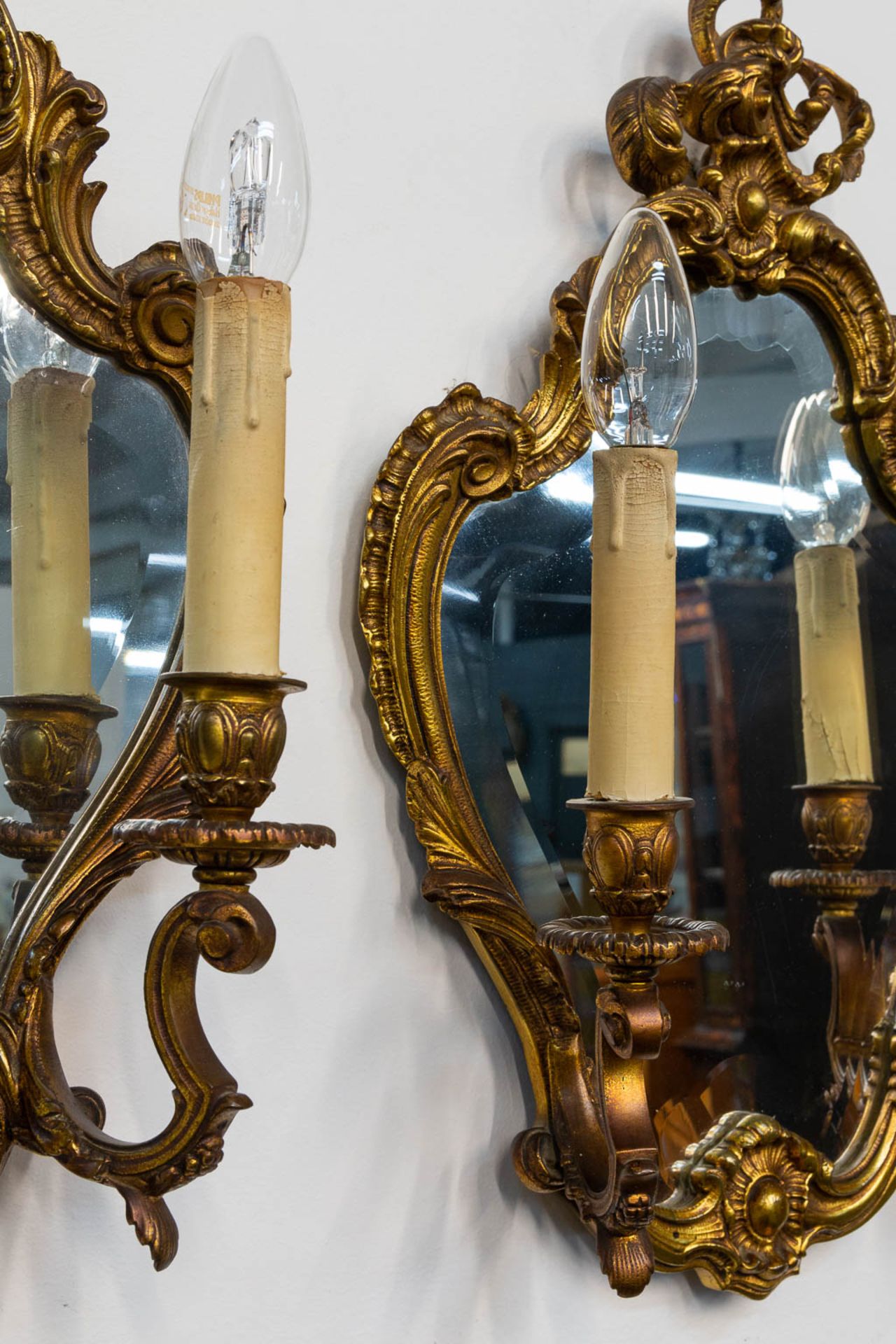 A pair of bronze hall lamps with mirrors. First half of 20th century. - Image 12 of 14