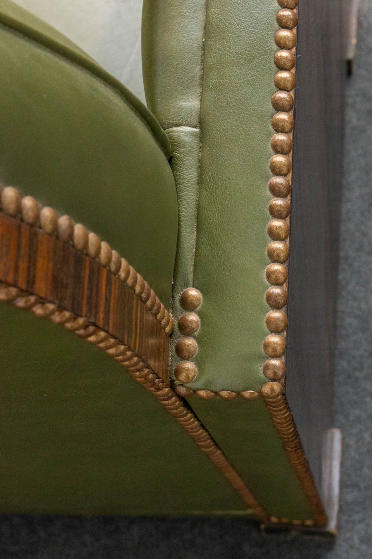 An armchair, upholstered with leather and with wood sides, art deco style. - Image 15 of 20