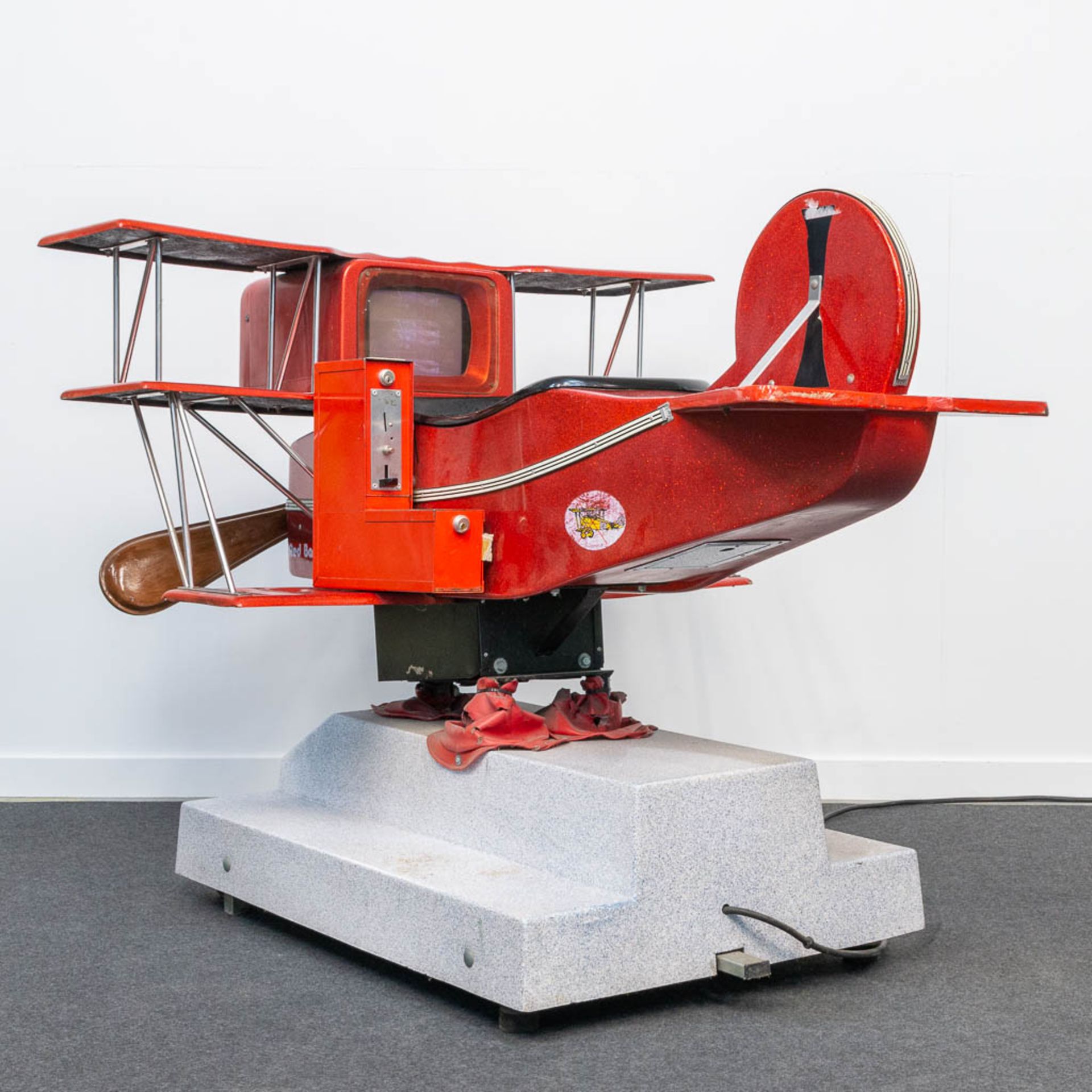 A vintage coin-operated ride, in the shape of a triplane 'Red Baron' airplane with propellor and vid - Image 7 of 26