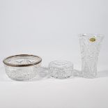 Collection of 3 vases and bowls, Bohemian crystal