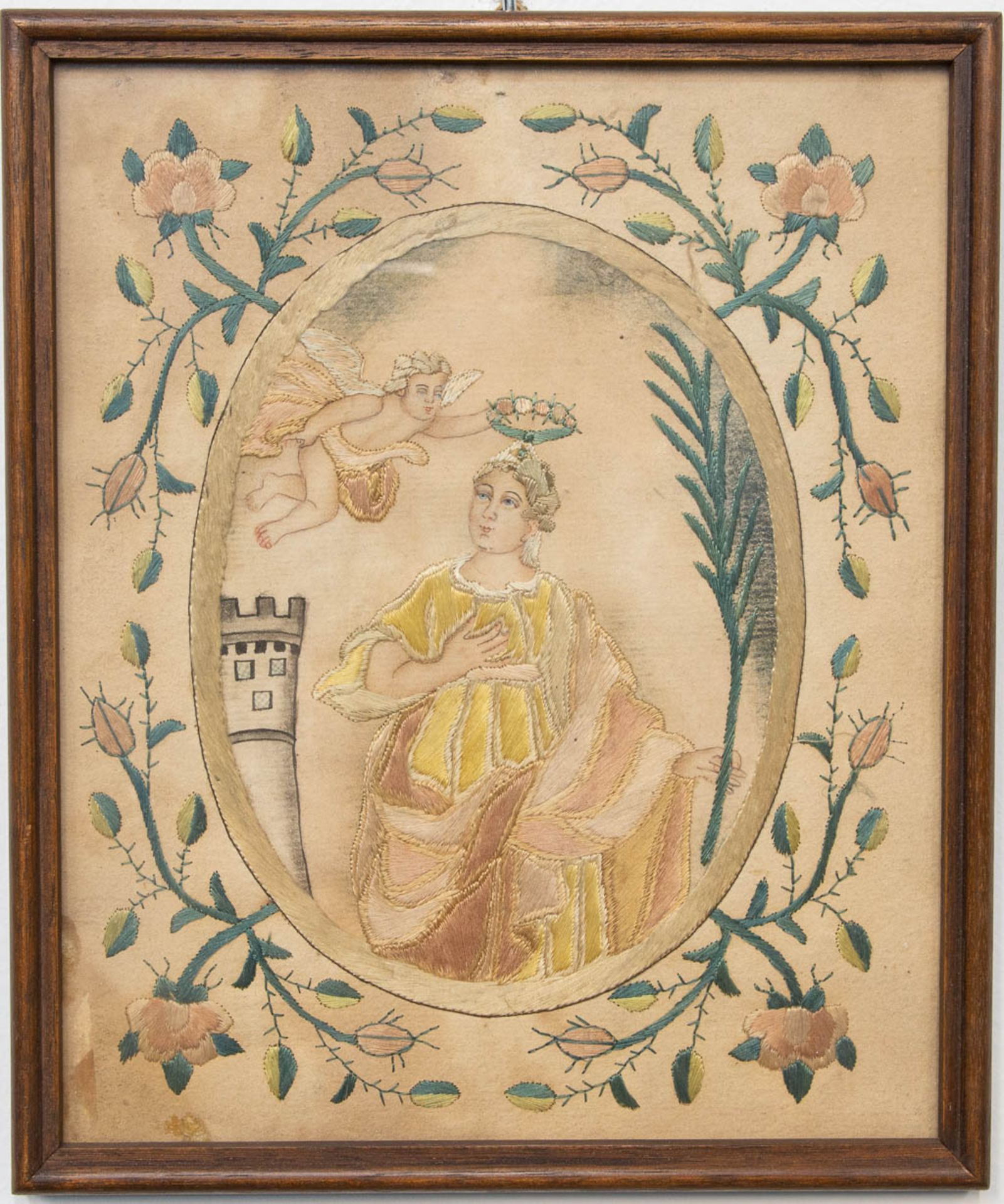 A double sided embroidery, silk thread on paper base, 19th century. - Image 3 of 5