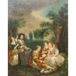 No signature found, A large romantic painting of playing children with a bird. Oil on canvas. 18th c