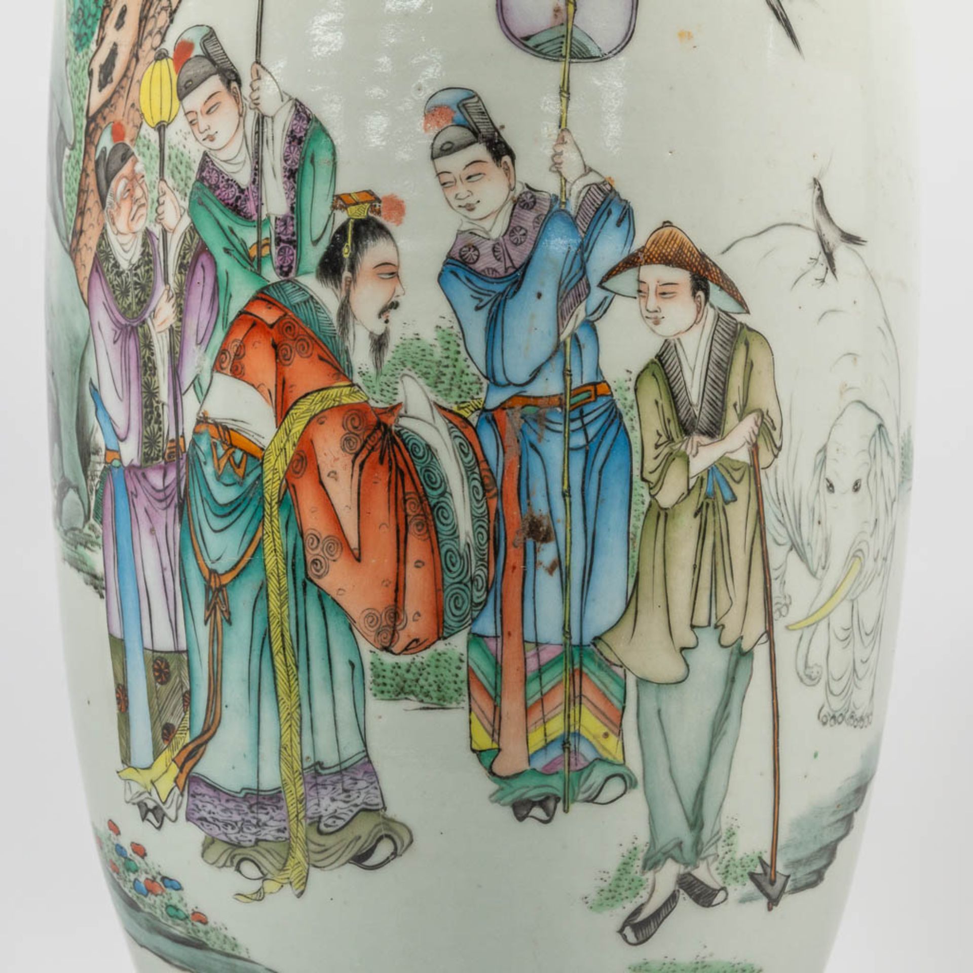 A Chinese vase with wise men, immortals an elephant and pine trees, caligraphic texts. - Image 12 of 13