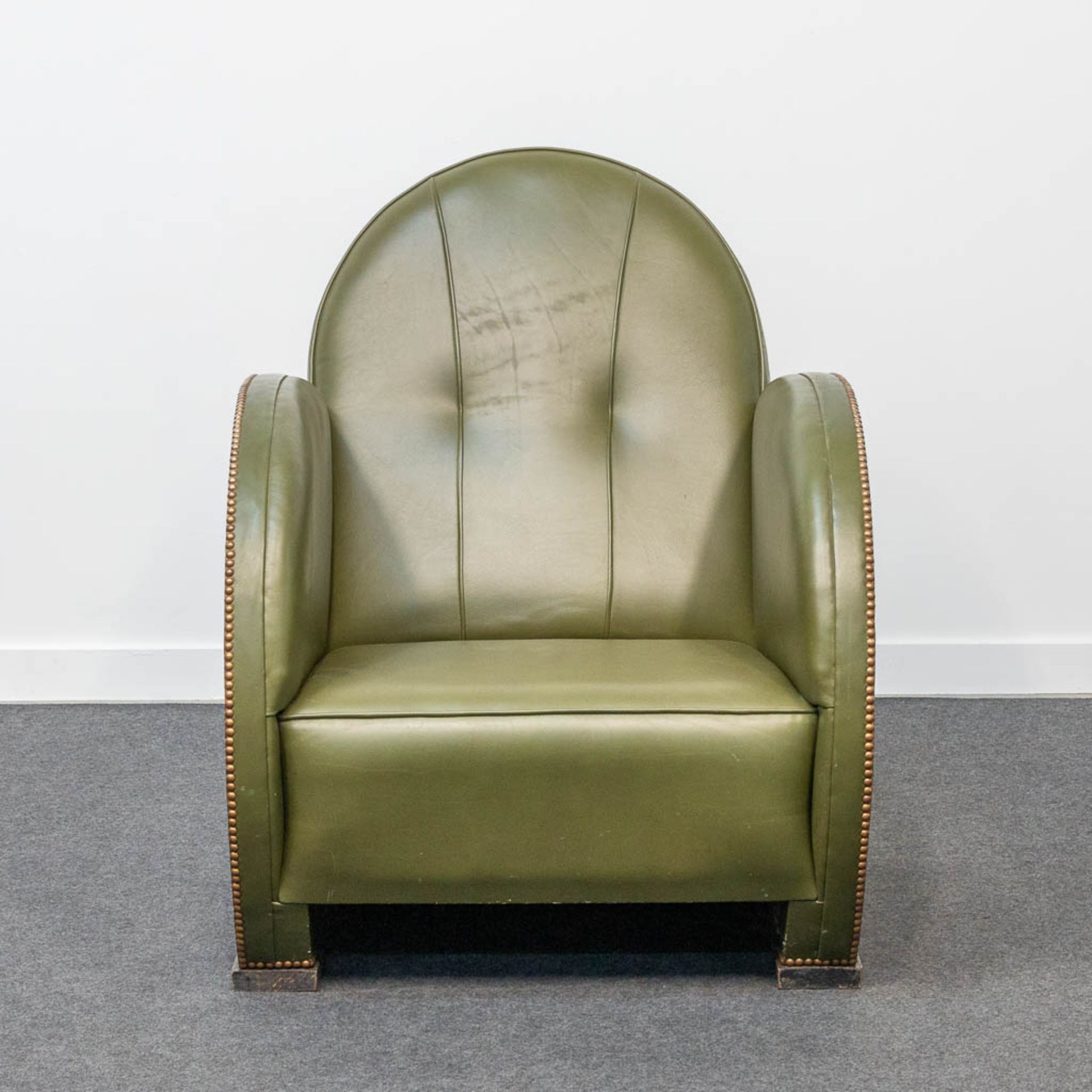 An armchair, upholstered with leather and with wood sides, art deco style. - Image 2 of 20