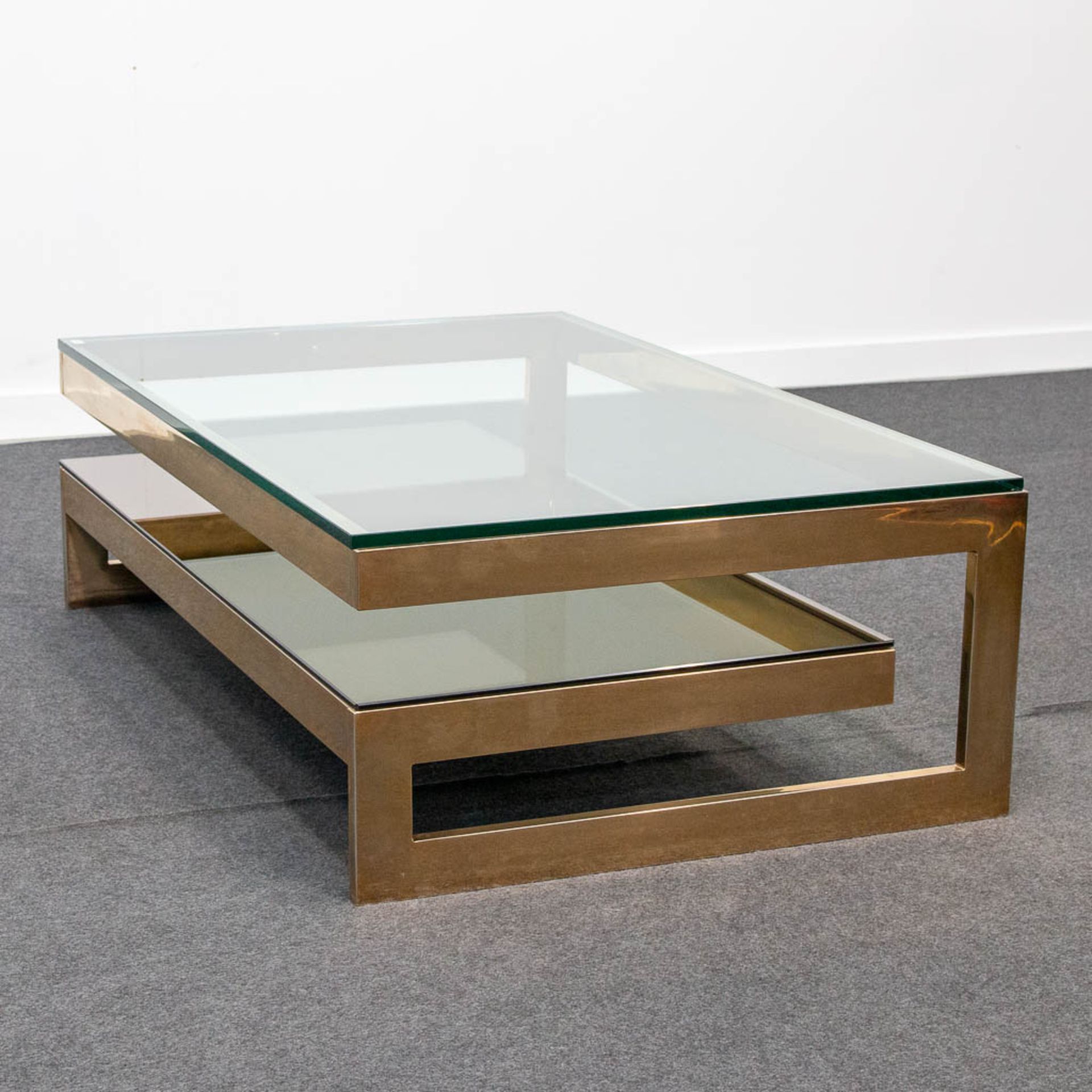 A Belgo-Chrom G-Shape coffee Table with fumé glass and clear glass. 20th century. - Image 16 of 19