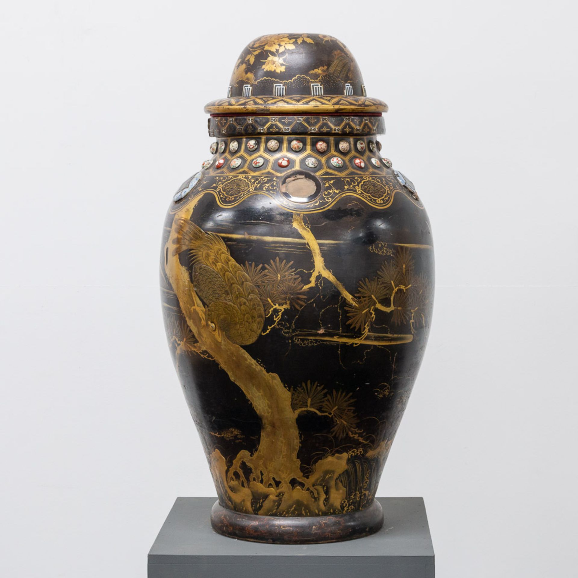 A large Japanese display vase, made of terracotta combined with wood. - Image 3 of 38