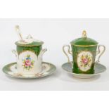 A tremble cup and sugarpot, made of hand-painted porcelain with a flower decor and marked JD Limoges