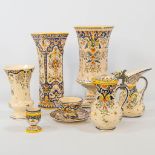 A collection of 7 items, vases, and pitchers made of Faience in Rouen, France. (32 x 16 cm)