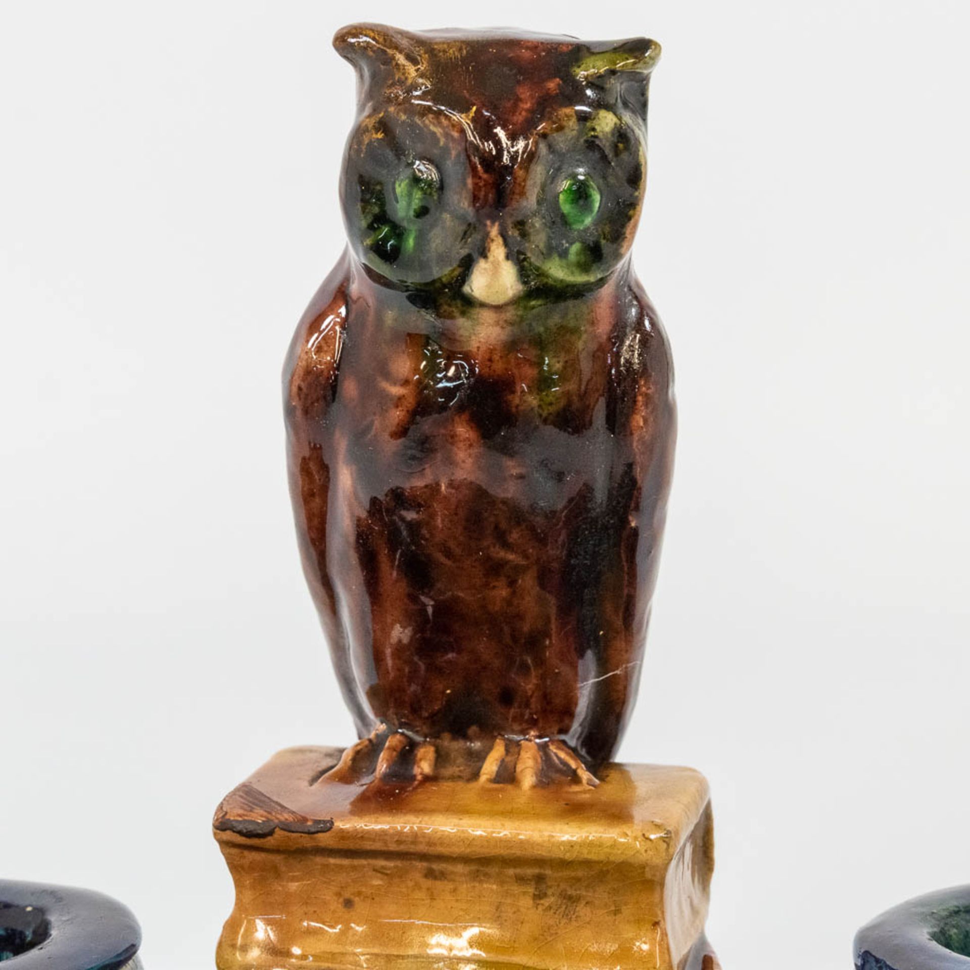 An ink set made of Flemish Earthenware with an owl figurine and marked Made in Belgium, most likely - Image 8 of 16