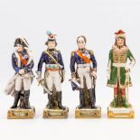 A collection of 4 porcelain military statues, made in East-Germany with images of Murat, KlŽber, Ney