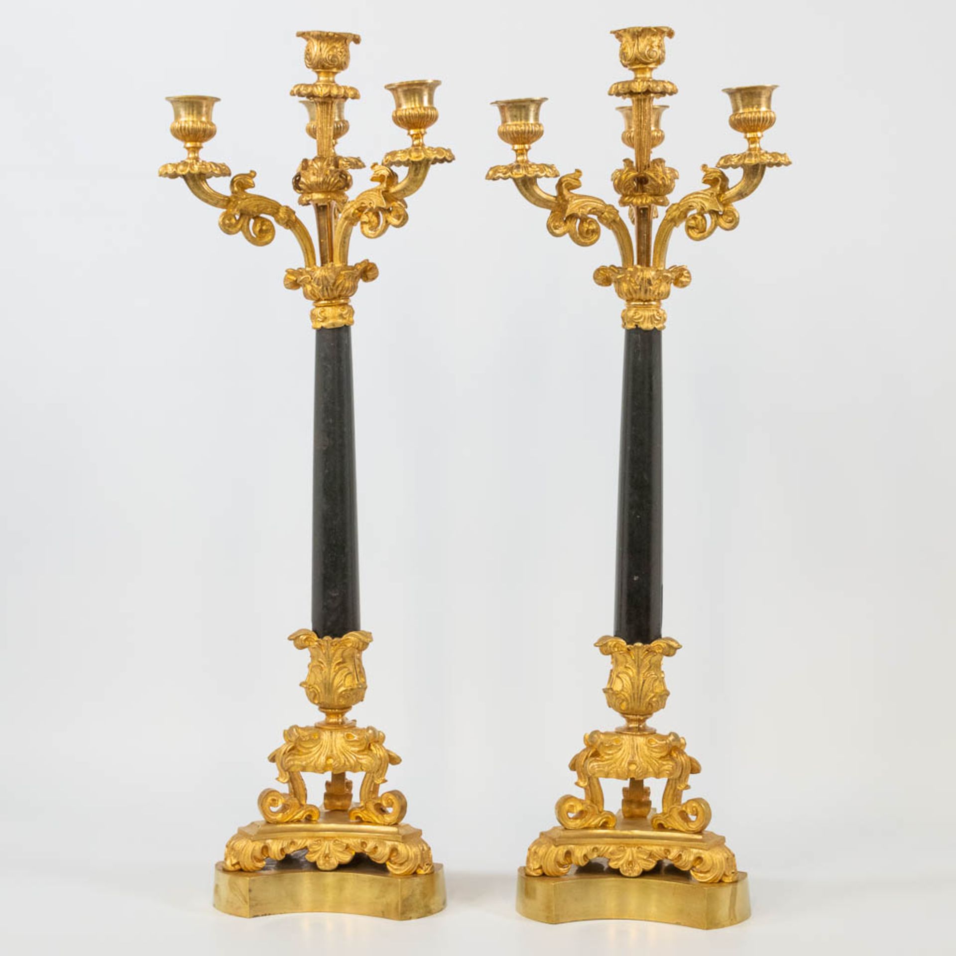 A pair of candelabra, empire style, made of gilt bronze. 19th century. (60 x 19 cm) - Bild 3 aus 13