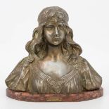 Henri JACOBS (1864-1935) 'Fiorentina' a bust made of tin and standing on a marble base. (13 x 25 x 2