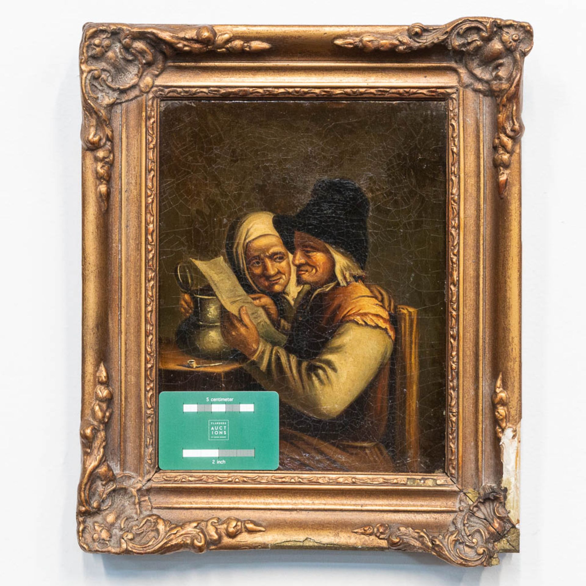 No signature found, a pair of scenes with figurines, 18th-19th century. Oil on canvas. (21,5 x 27 cm - Image 4 of 10