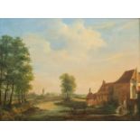 No signature found, an antique painting of The Dutch School, landscape with windmill, oil on canvas.