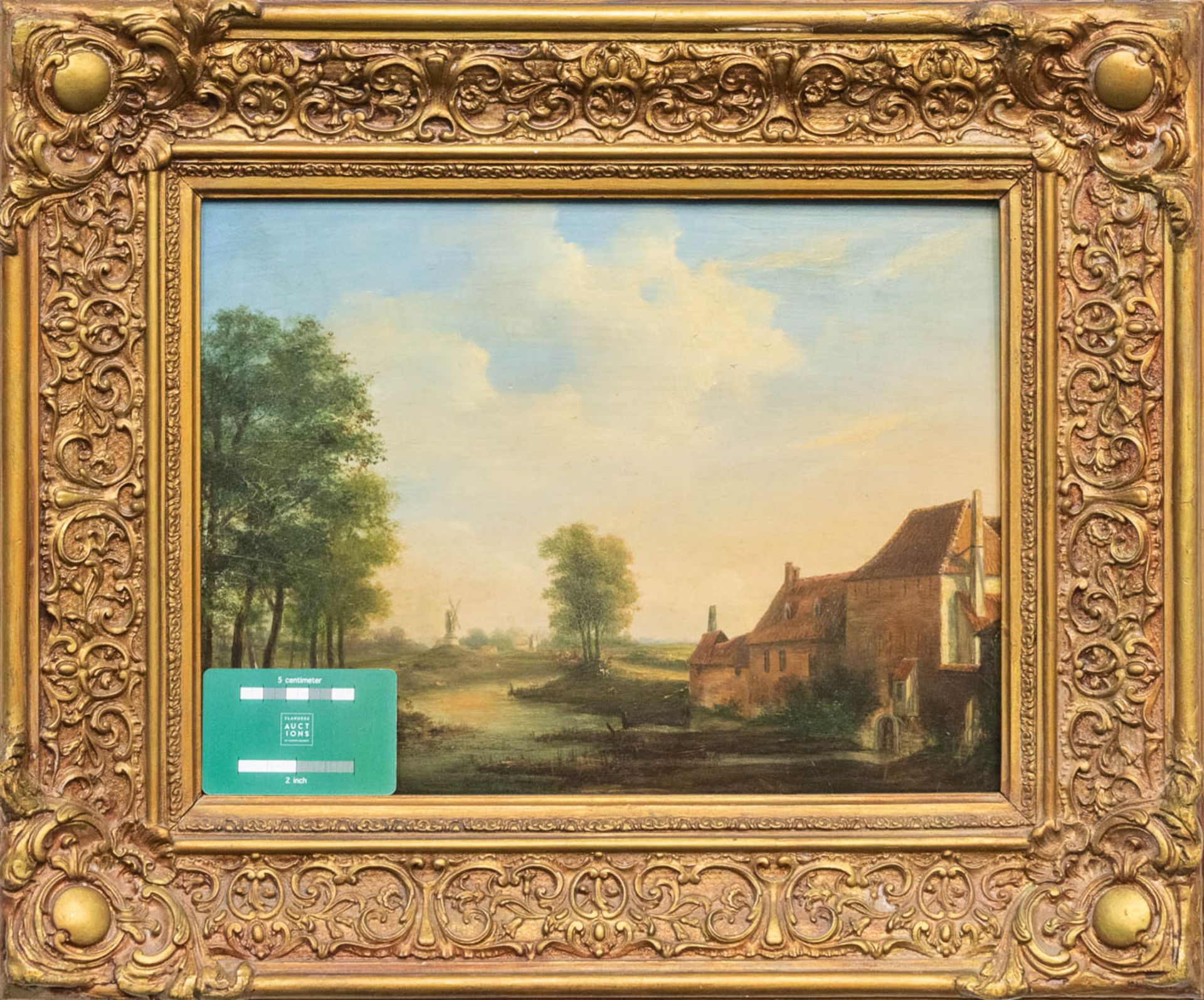 No signature found, an antique painting of The Dutch School, landscape with windmill, oil on canvas. - Image 3 of 5