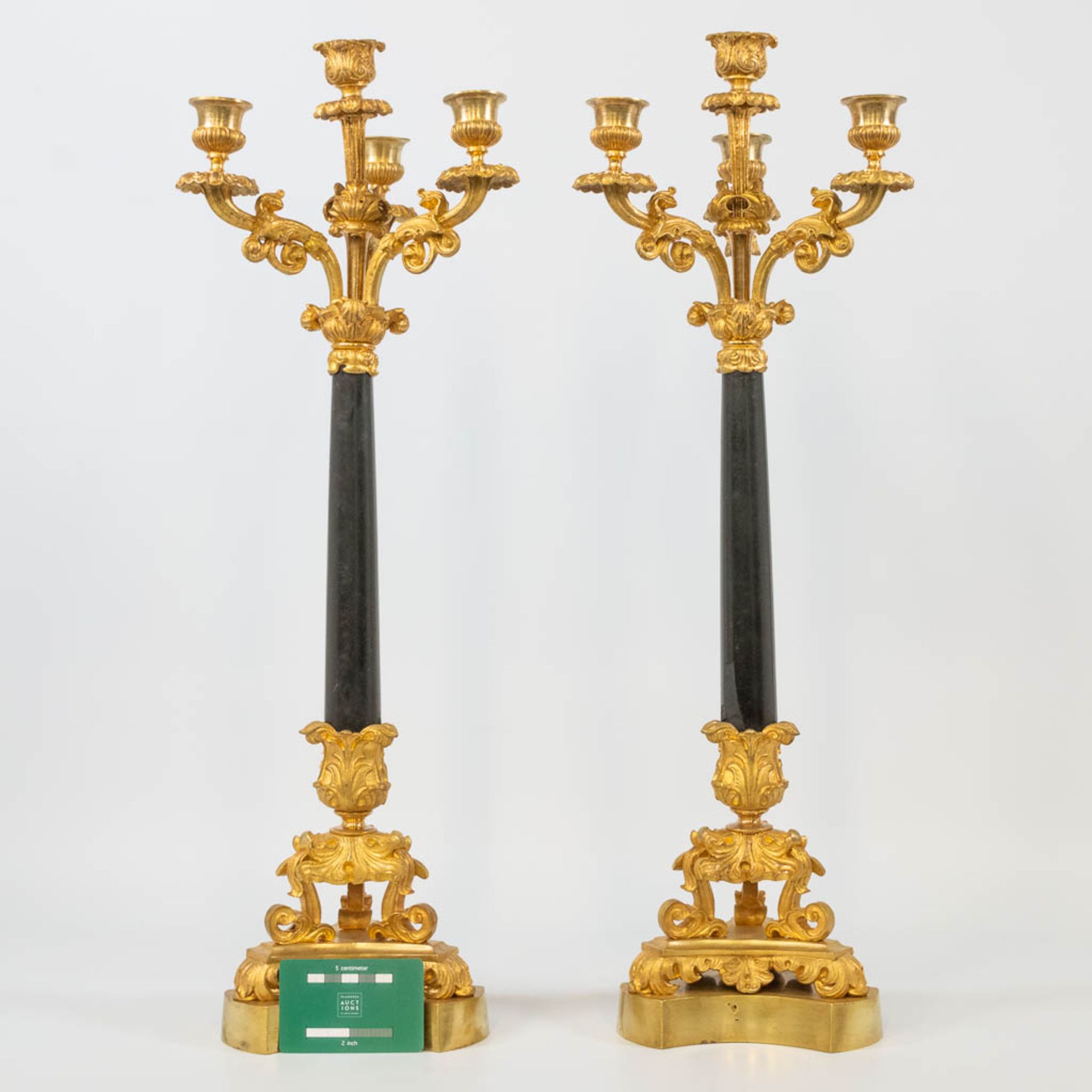 A pair of candelabra, empire style, made of gilt bronze. 19th century. (60 x 19 cm) - Bild 5 aus 13