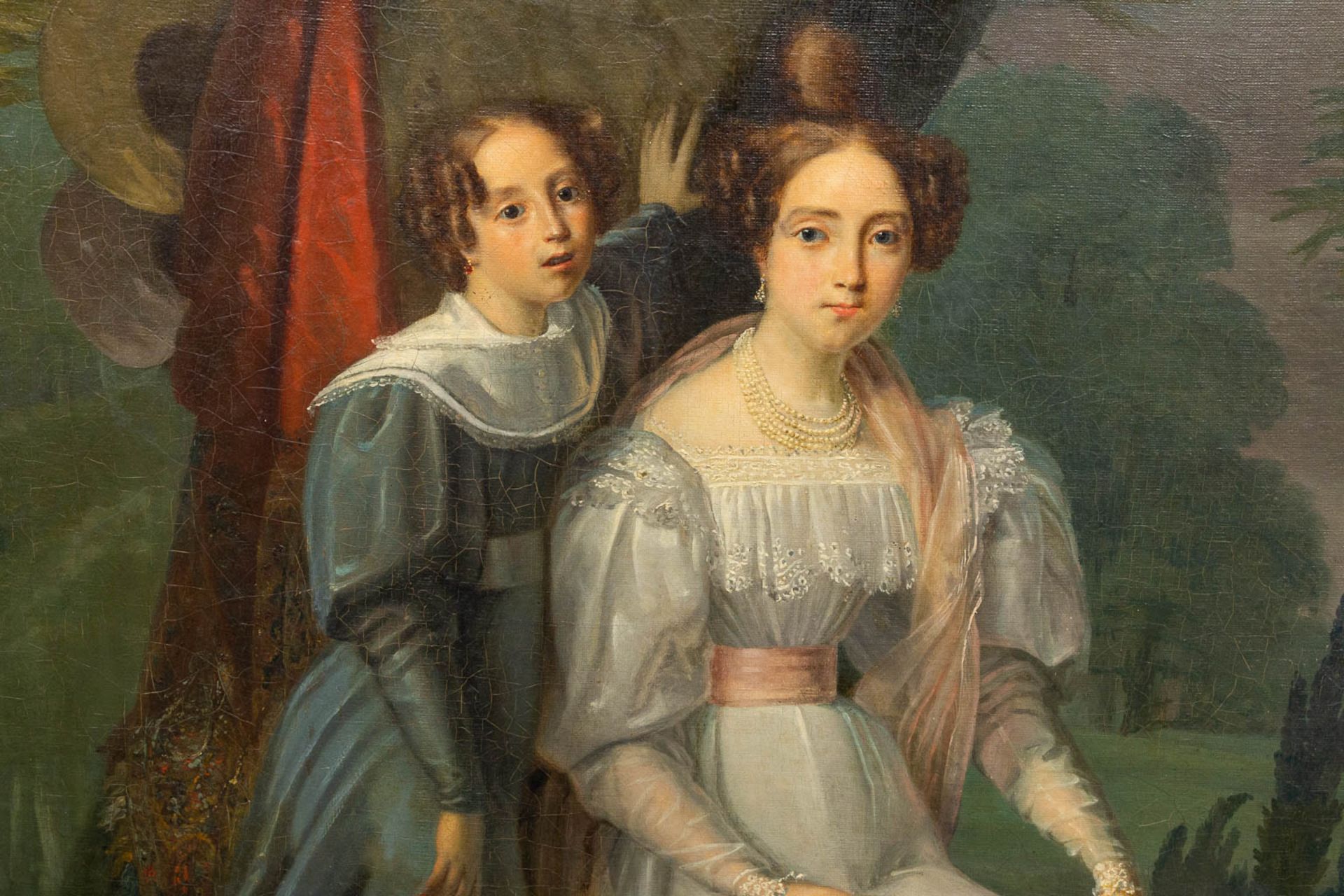 No signature found, an antique portrait of mother and daughter in an empire frame. First half of the - Bild 6 aus 8