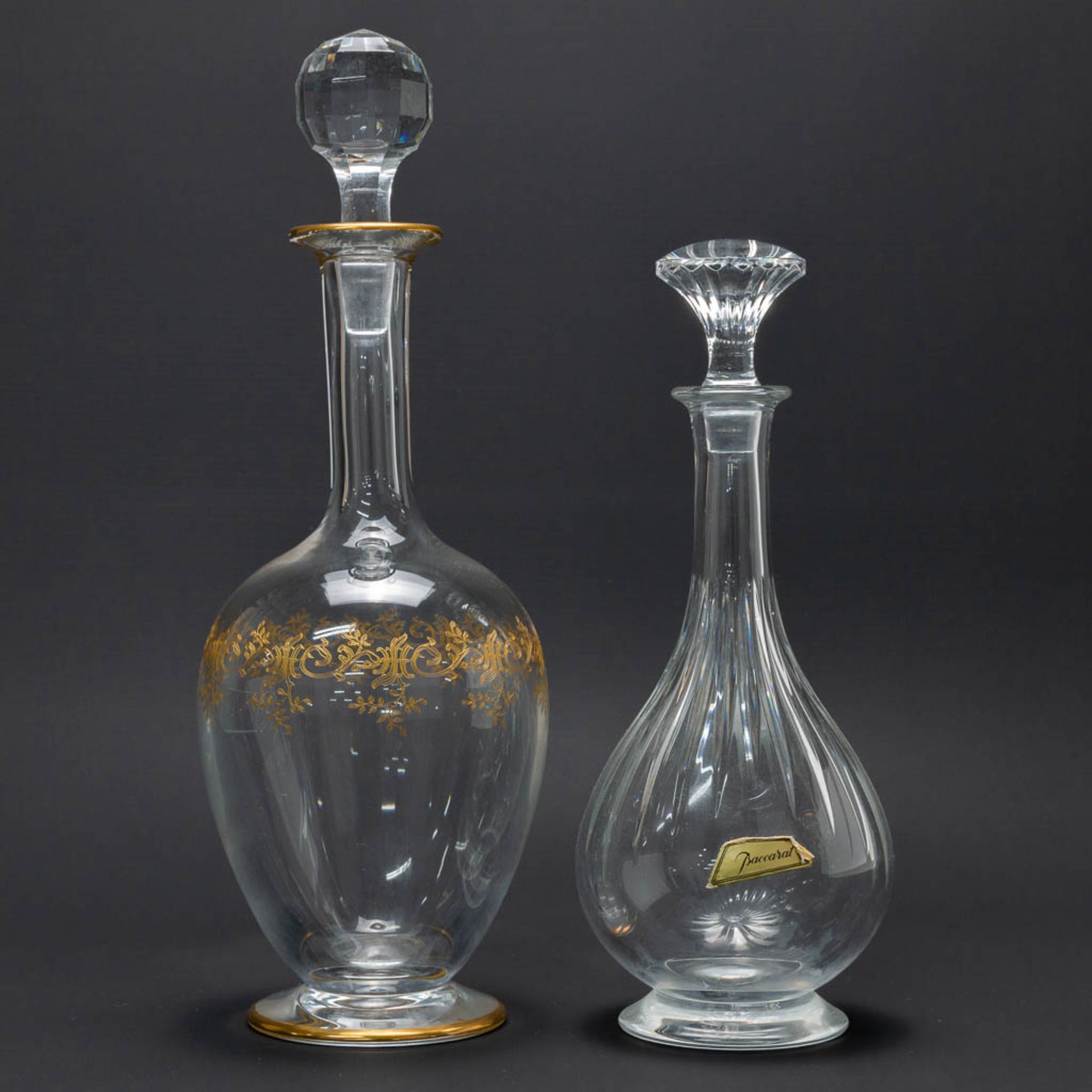 An assembled collection of 3 Baccarat decanters, a glass decanter and a Barbini Murano glass paperwe - Image 6 of 19