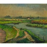 Achille VAN SASSENBROUCK (1886-1979) 'Landscape with river' oil on panel. (45,5 x 41 cm)