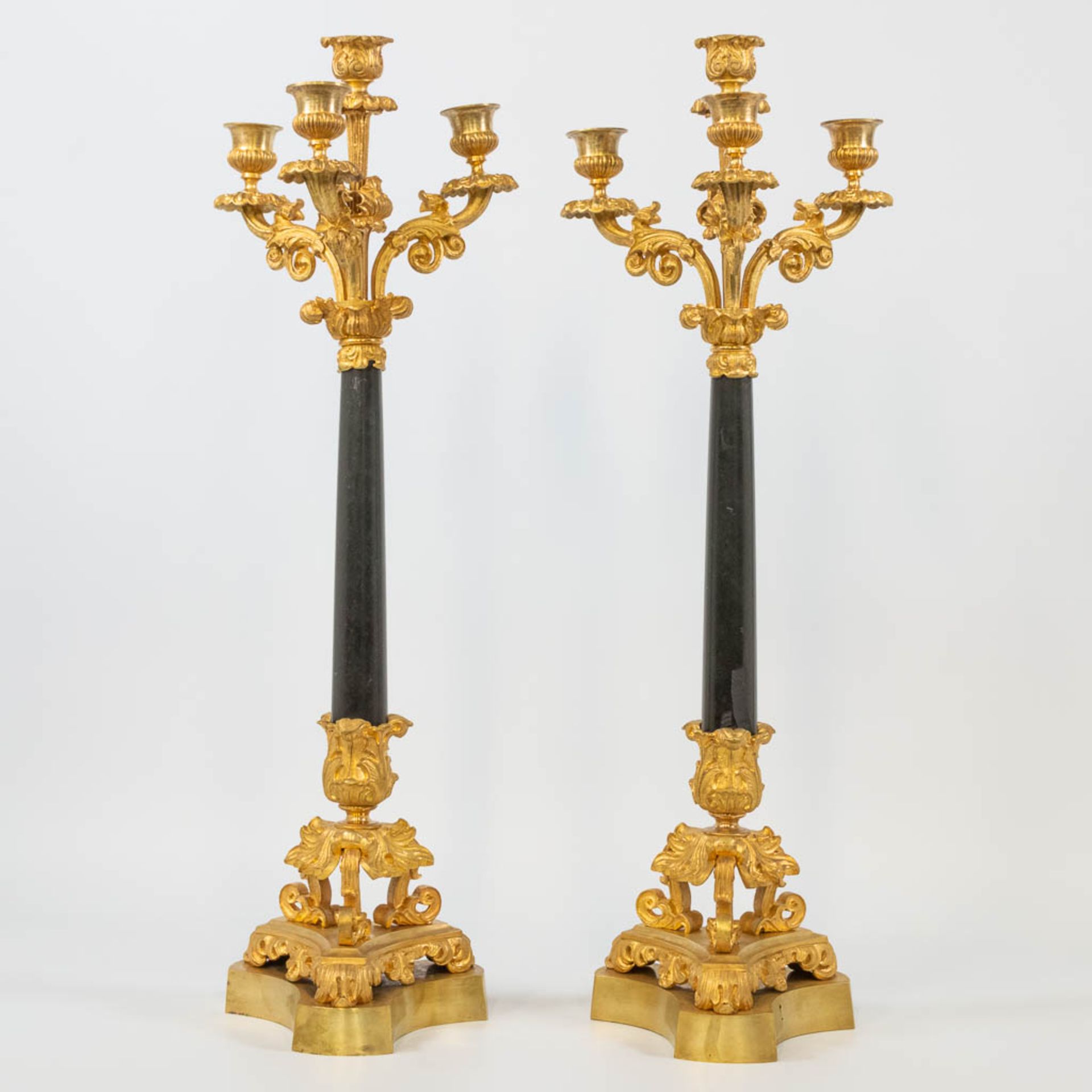 A pair of candelabra, empire style, made of gilt bronze. 19th century. (60 x 19 cm) - Bild 2 aus 13