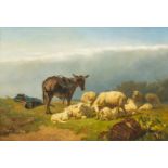 Edouard WOUTERMAERTENS (1819-1897) An antique landscape with sheep, a donkey and a resting herder. O