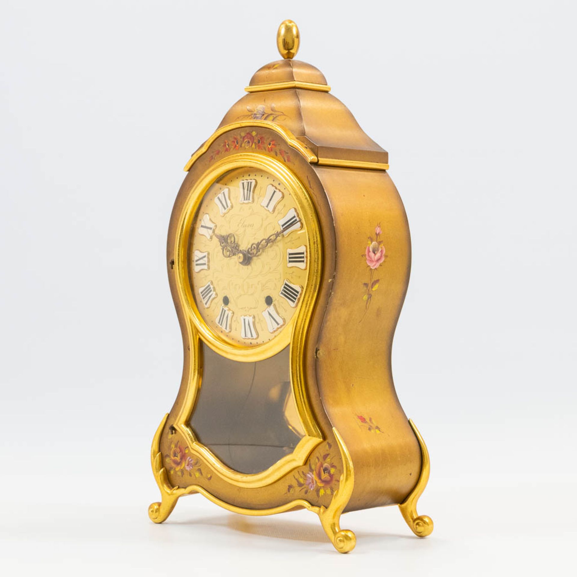 A Table clock with hand-painted flower decor, marked Eluxa. The second half of the 20th century. . ( - Bild 9 aus 14