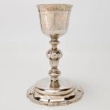 An antique chalice made in Lige by Jean Francois Beanin, Belgium and marked 'Dolembreux Saint Josep