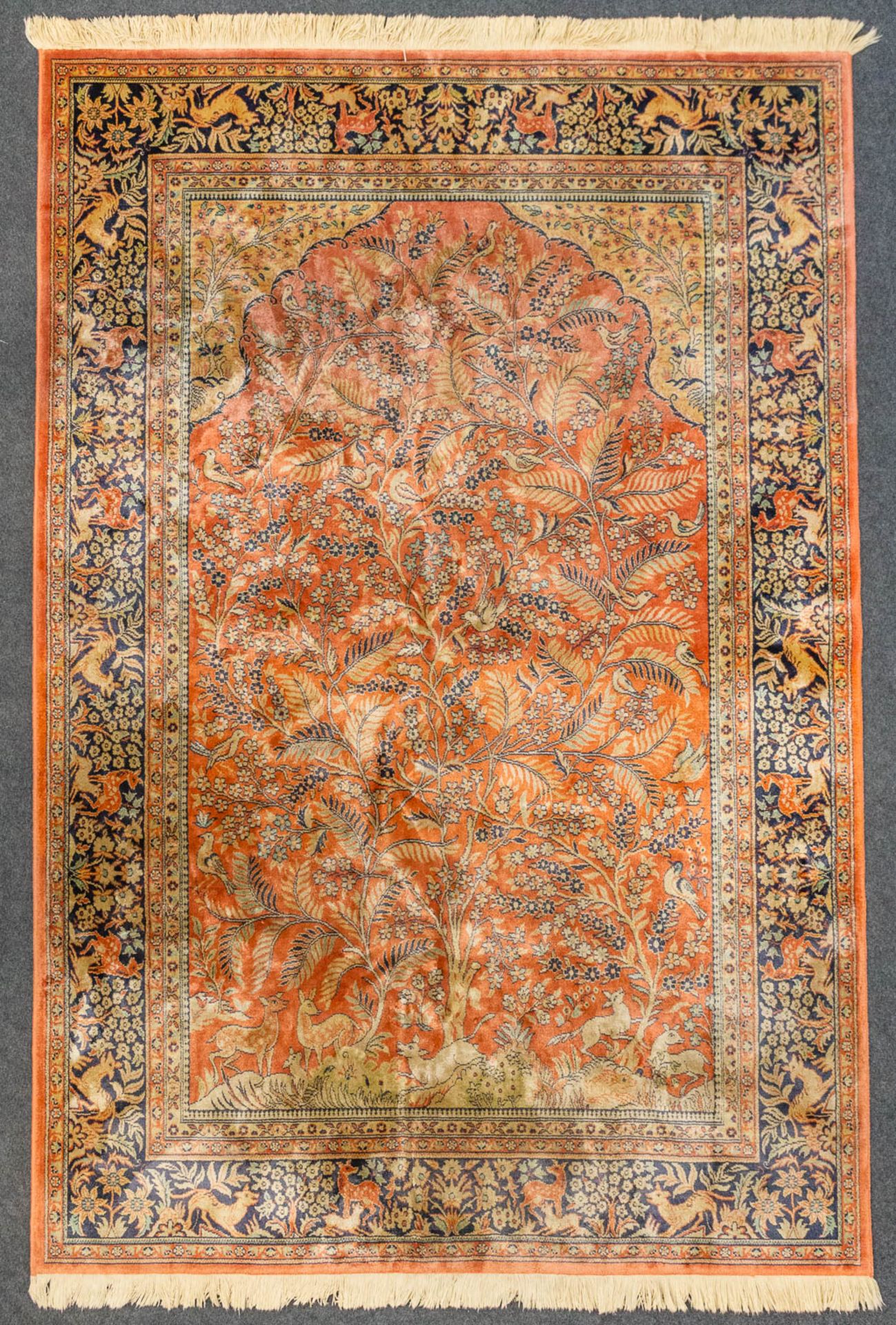 An Oriental carpet 'The Tree of life' Ghom, made of silk and wool. (138 x 200 cm).