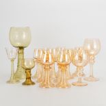 A collection of 15 antique Roemer glasses of wich 1 has an engraved heraldic shield. Around 1900. (3