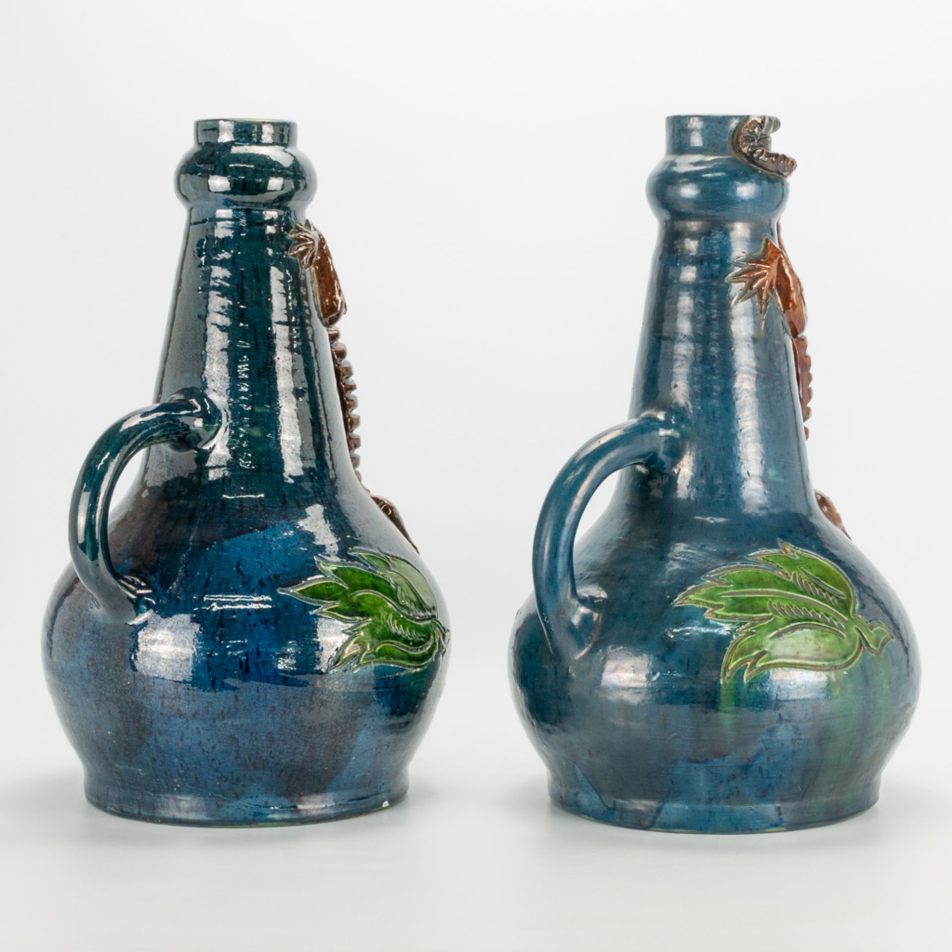 A pair of vases made in Flemish Earthenware with the decor of a salamander. (27 x 30 x 45 cm) - Image 3 of 20