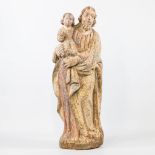 An antique wood sculptured statue, Holy Joseph with Child, Second half of 17th century. (13 x 24 x 6