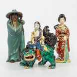 A collection of 3 Chinese earthenware and porcelain statues. (8 x 9 x 26 cm)