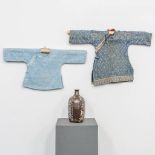 A collection of 2 Japanese childrens Robes and a jar with Japanese calligraphy. (70 x 46 cm)