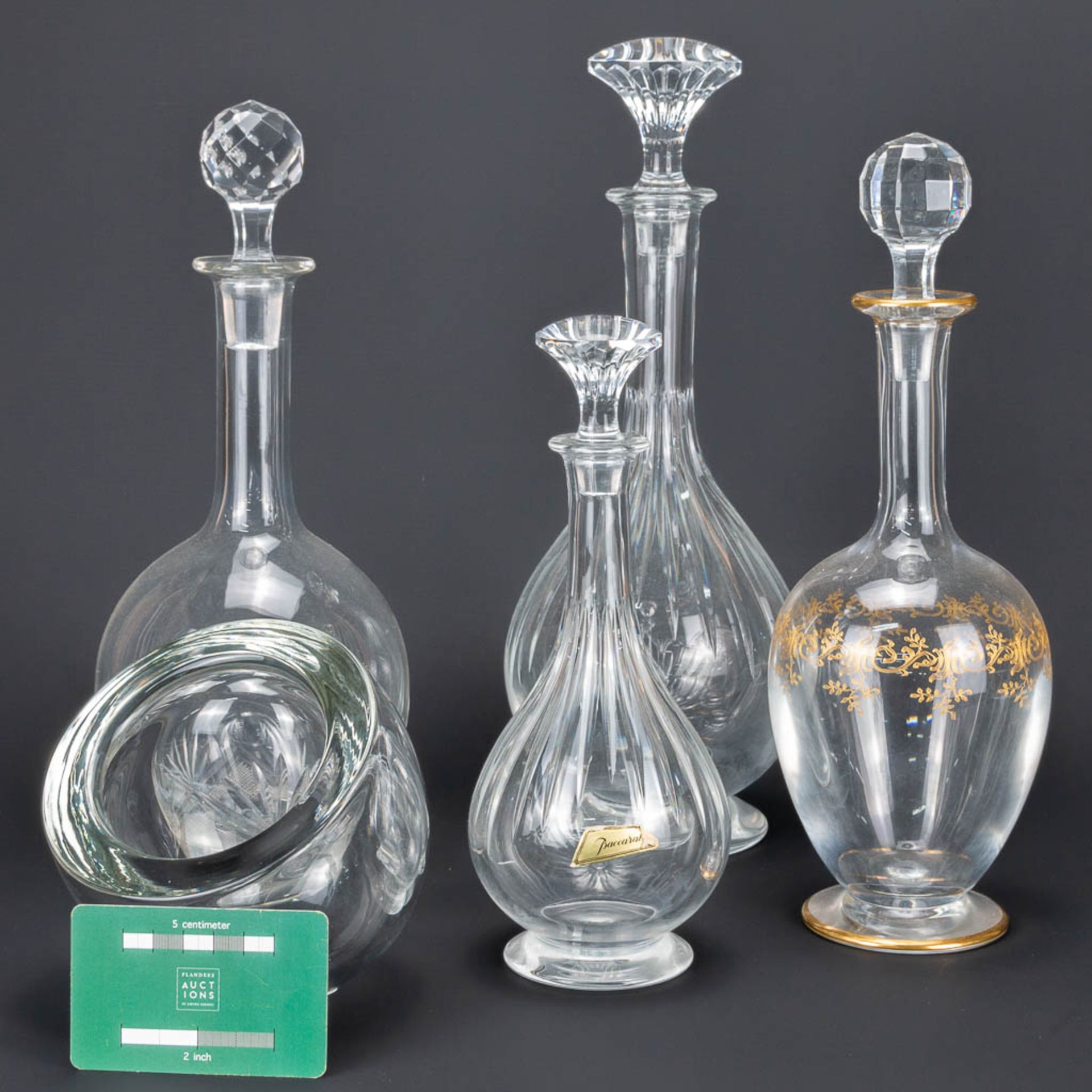 An assembled collection of 3 Baccarat decanters, a glass decanter and a Barbini Murano glass paperwe - Image 13 of 19