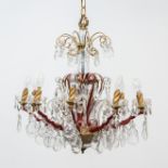 A Venetian metal and crystal chandelier with 10 points of light. (85 x 85 cm)