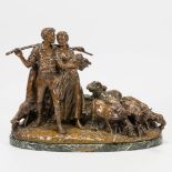 Giuseppe D'ASTE (1881-1945) 'Scne Pastorale', a bronze statue of a couple with their sheep and a ra