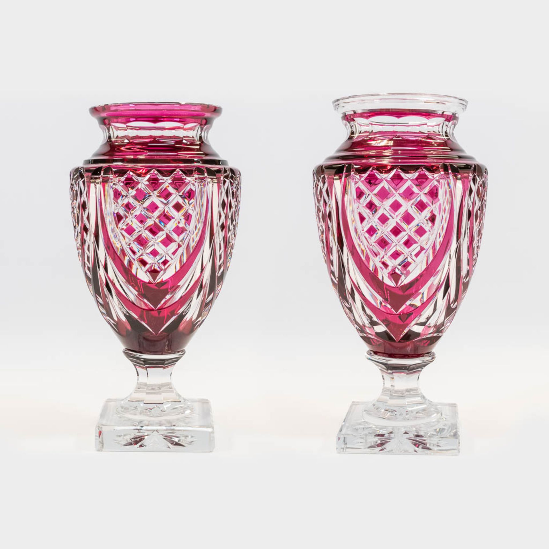 A collection of 2 exceptional and large Val Saint Lambert crystal vases, model Jupiter. Marked on ba