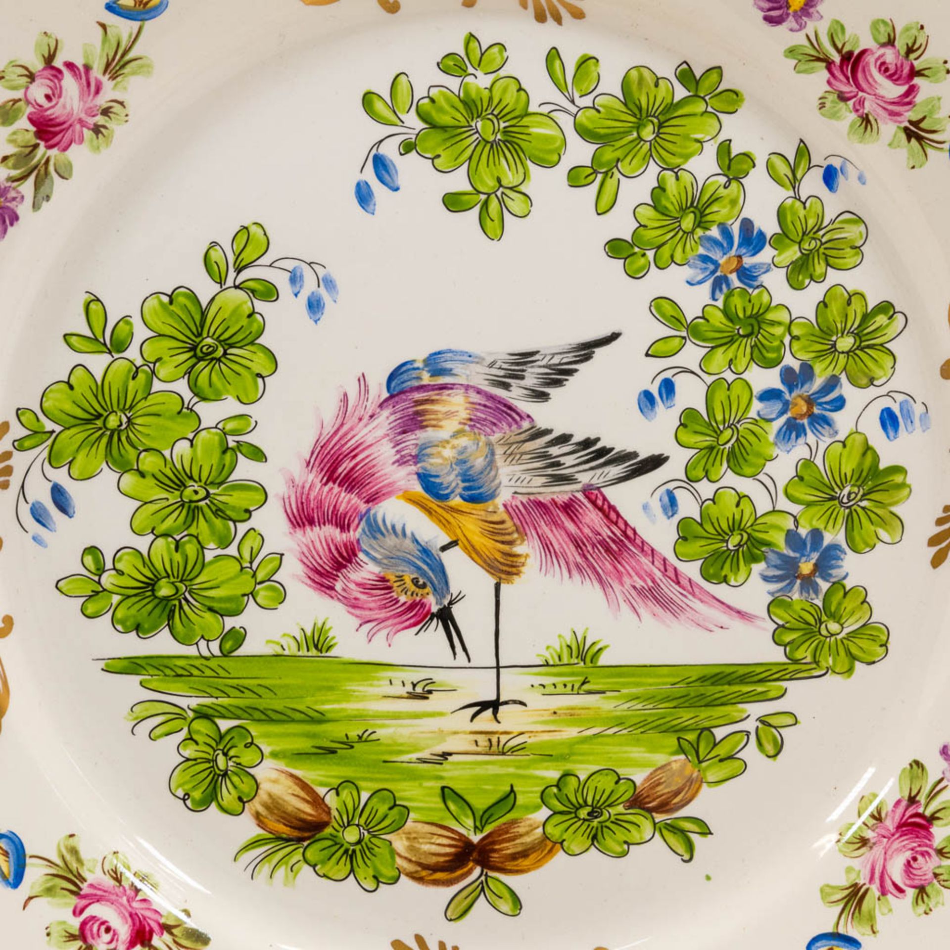 A collection of 2 pairs of faience display plates with hand-painted decor and made in Clamecy, Franc - Image 14 of 17