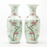 A pair of Chinese vases with decor of birds, branches, peonies and butterflies. With dog handles. 19